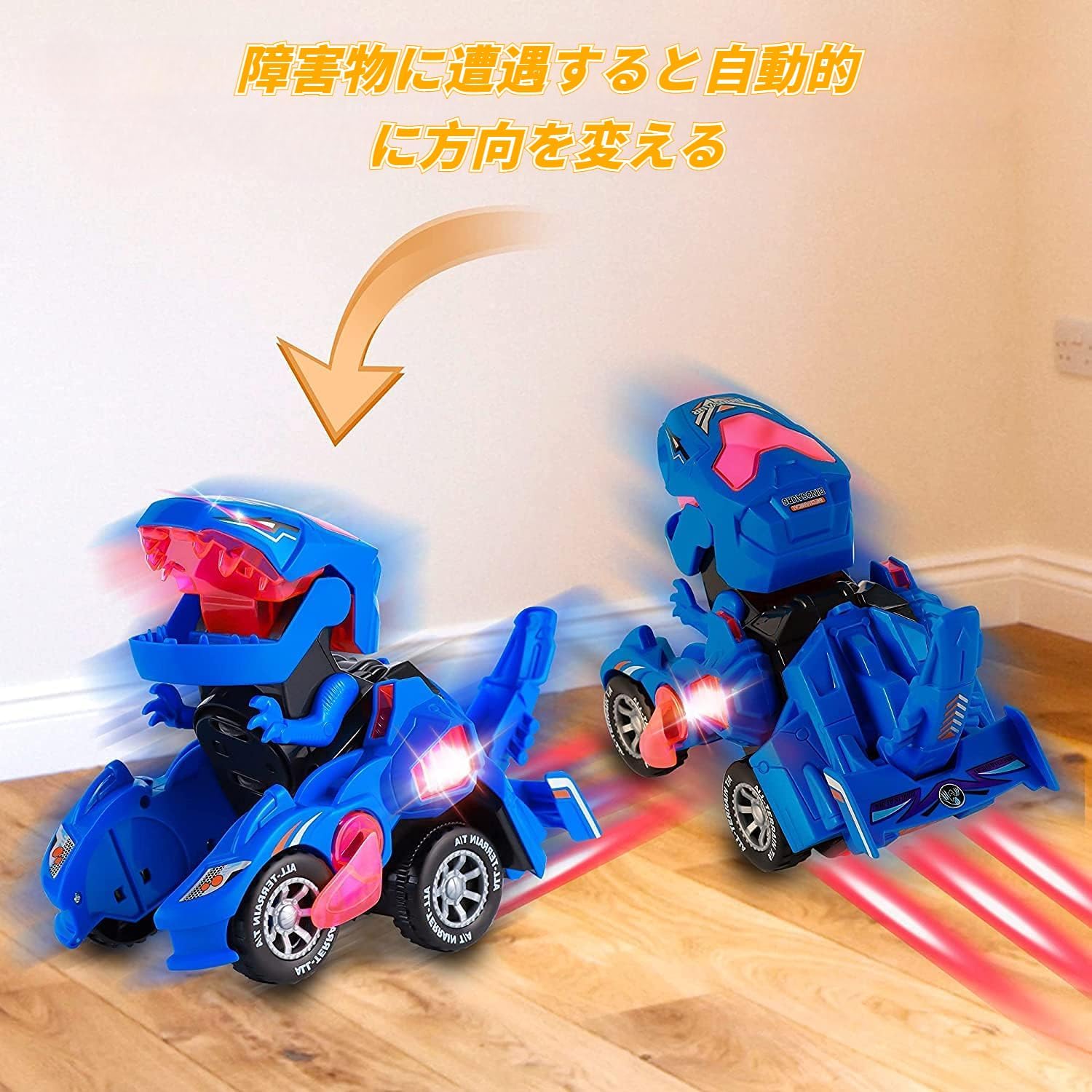 Dinosaur Transforming Robot Car Toy, LED Car with Light Sound, Singing Toy Car, Integrated Auto Transformation, Light Music, Popular Gift for Kids