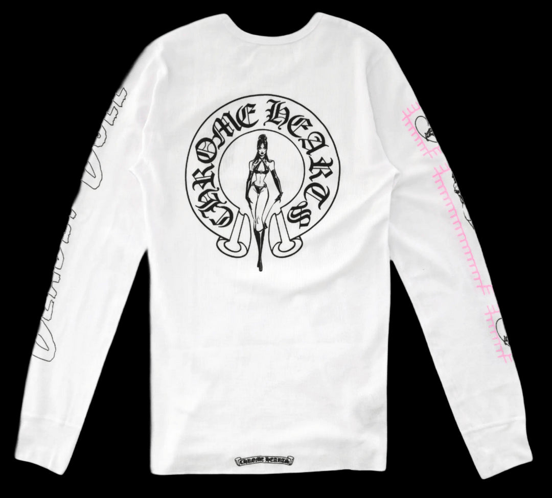 CHROME HEARTS DEADLY DOLL WAFFLE THERMAL LONG SLEEVE WHITE