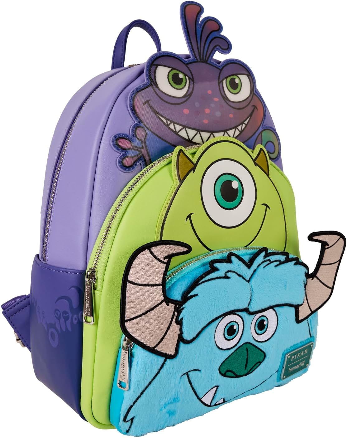 Loungefly Pixar Monsters Inc. Mike Sulley and Randall - Mini mochila de triple bolsillo