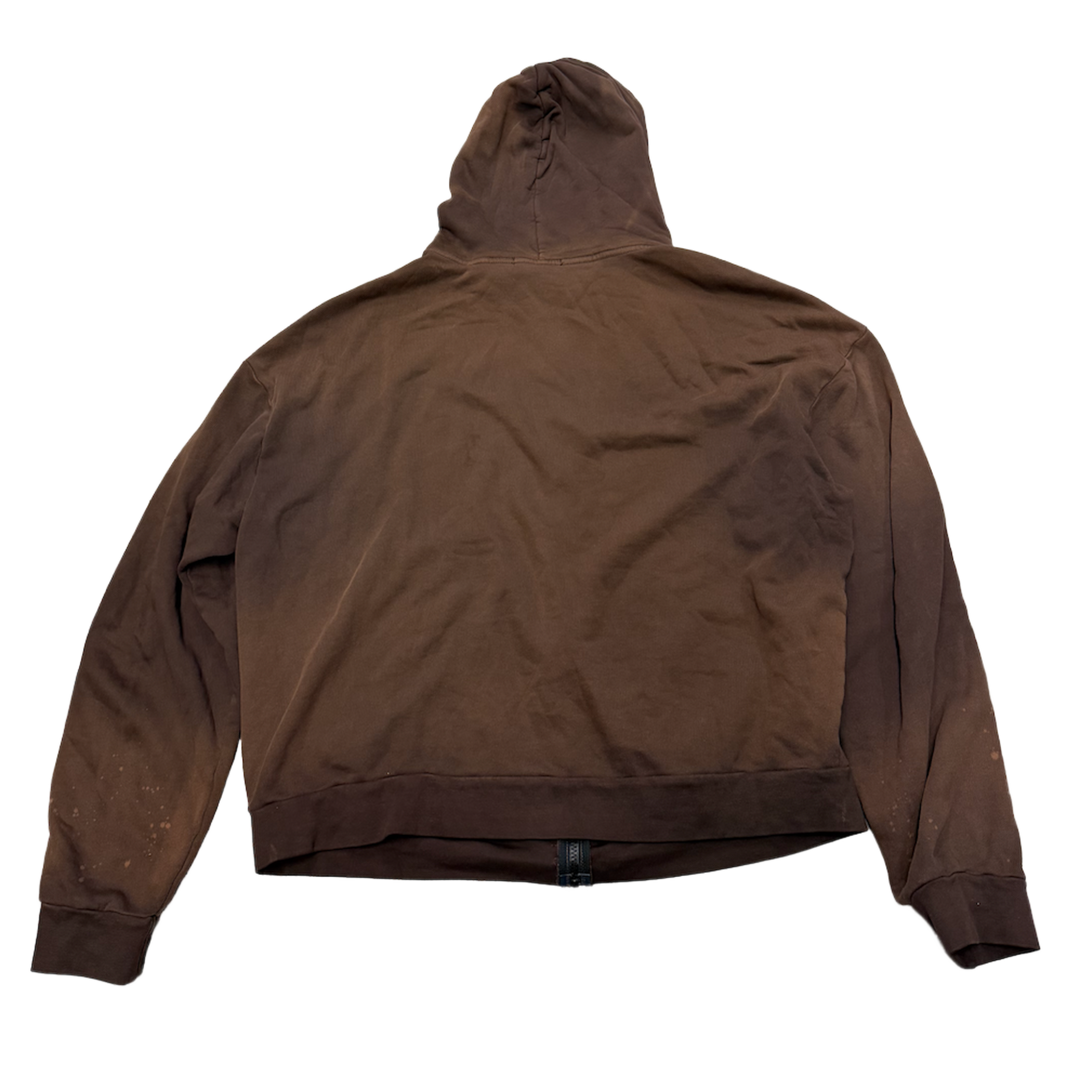 BOSSI' SKULL & BONES' WASHED BROWN ZIP UP HOODIE