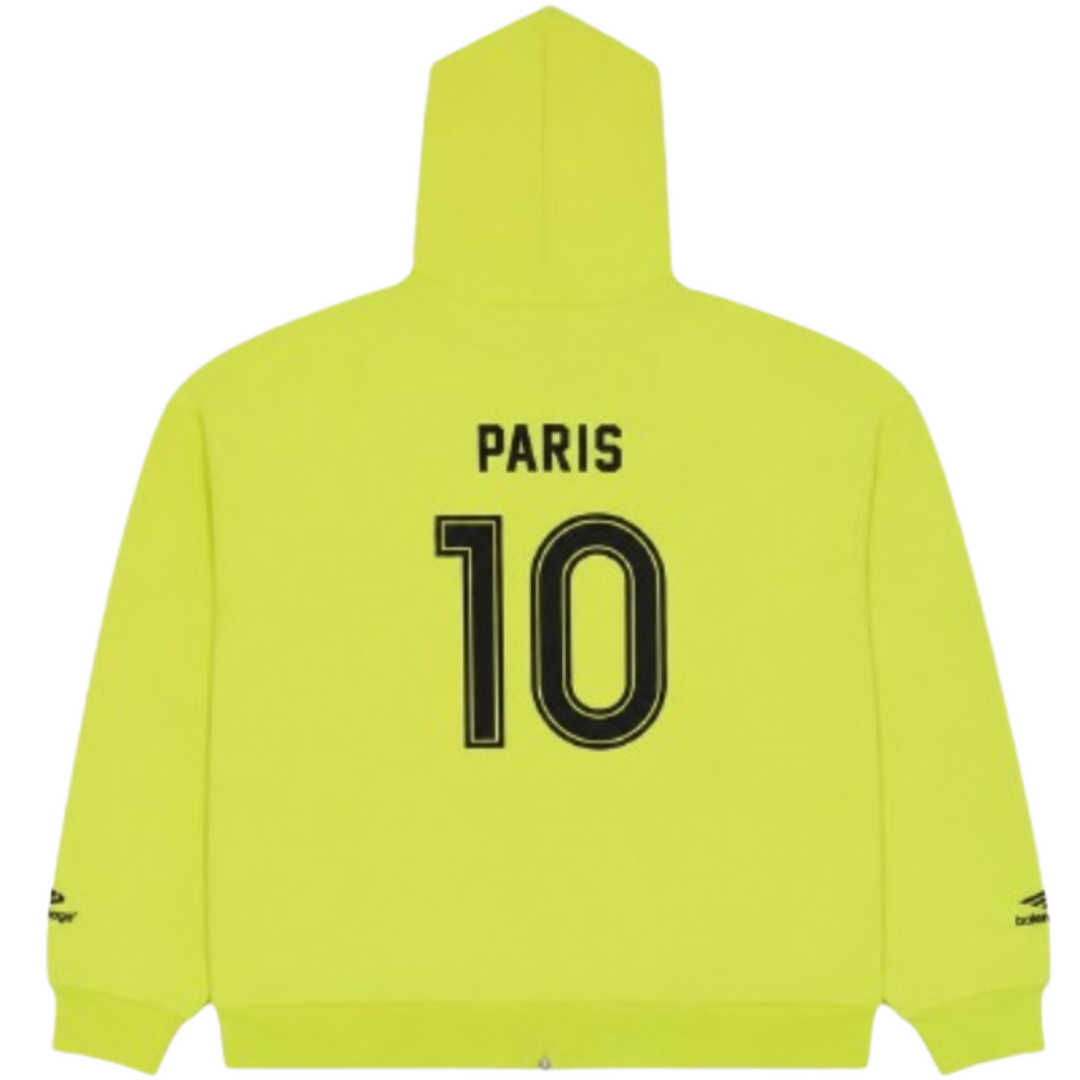 BALENCIAGA 'NEON GREEN' SOCCER LOGO PRINTED ZIP UP HOODIE