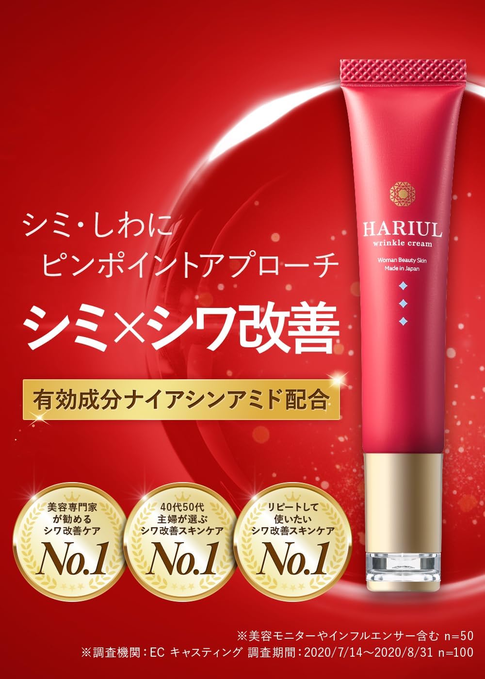 Wrinkle Improvement Cream, Niacinamide, Stain Remover, Quasi-drug x 90% Beauty Ingredients Formulated x Moisturizing x 0.5 oz (15 g) x Hariuru