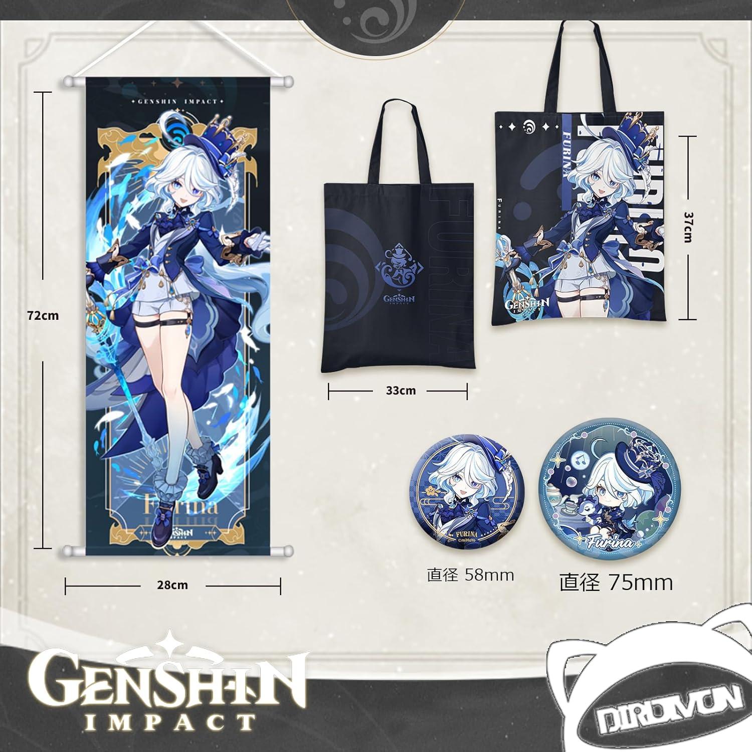 Genshin Impact Furina Goods Water God Lucky Bag Set Badge Acrylic Stand Wall Hanging Birthday Present Gift (Furina)