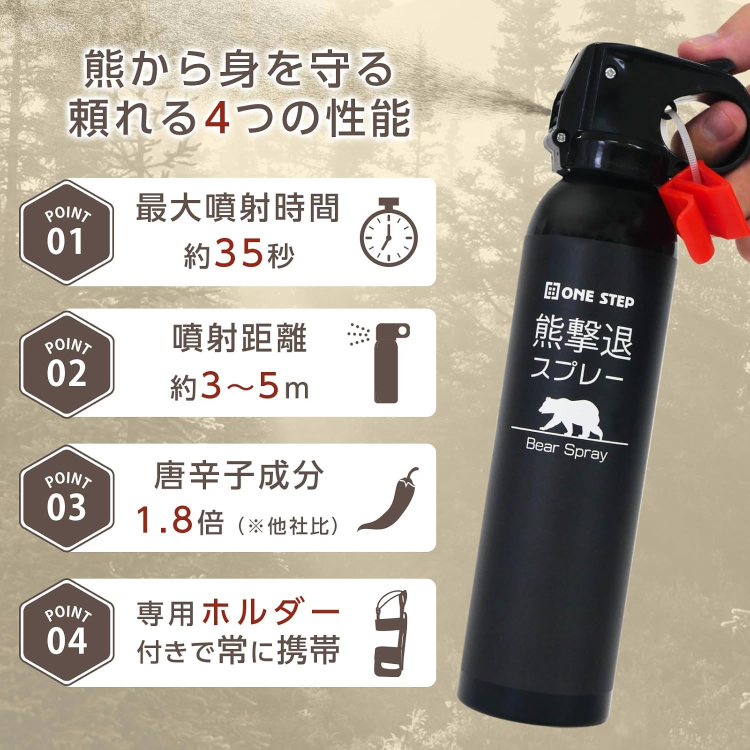 【Bear Repellent. ONE STEP Bear Repellent Spray, 35 Second Continuous Spray, 9.2 fl oz (260 ml), Bear Repellent Spray, Self-Defense Goods, Security Goods, Small, Camping, Hiking