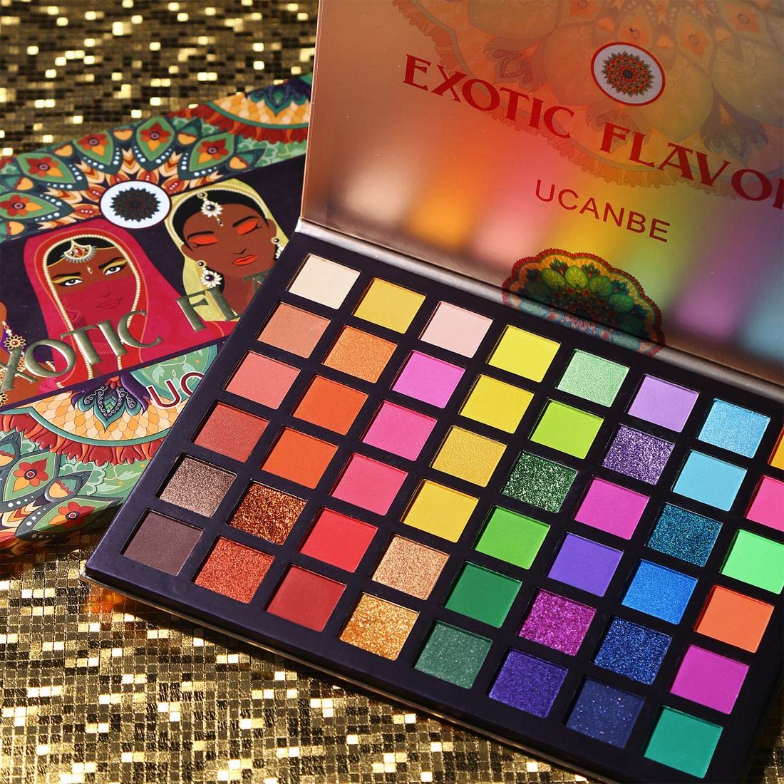 UCANBE EXOTIC FLAVORS - Paleta de maquillaje de sombra de ojos de neón – 48 colores de alta pigmentación – Juego de regalo de paleta de maquillaje de sombra de ojos con brillo mate arcoíris