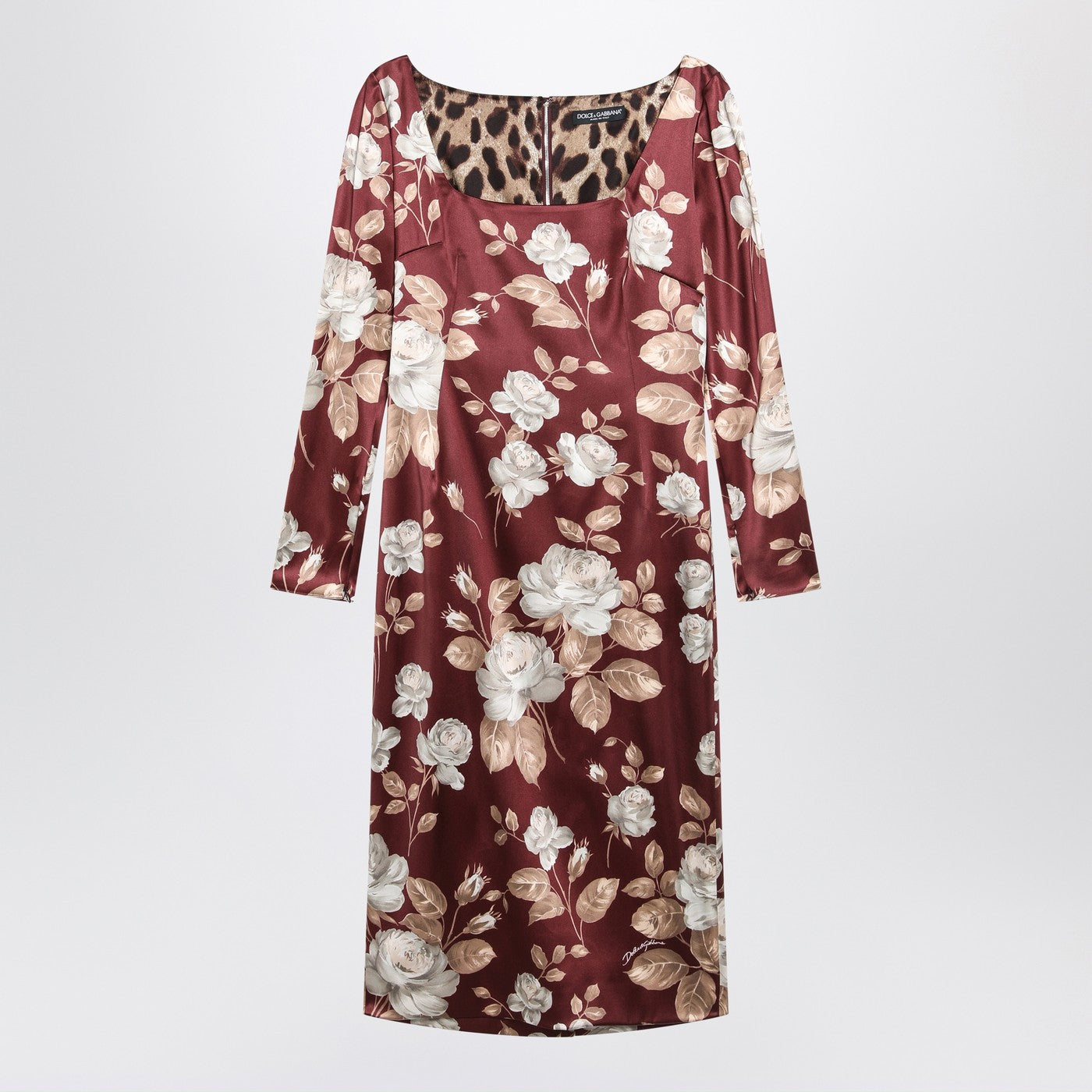Dolce  Gabbana Dolce＆Gabbana Burgundyサテンドレスと花柄のドレス - Image 2