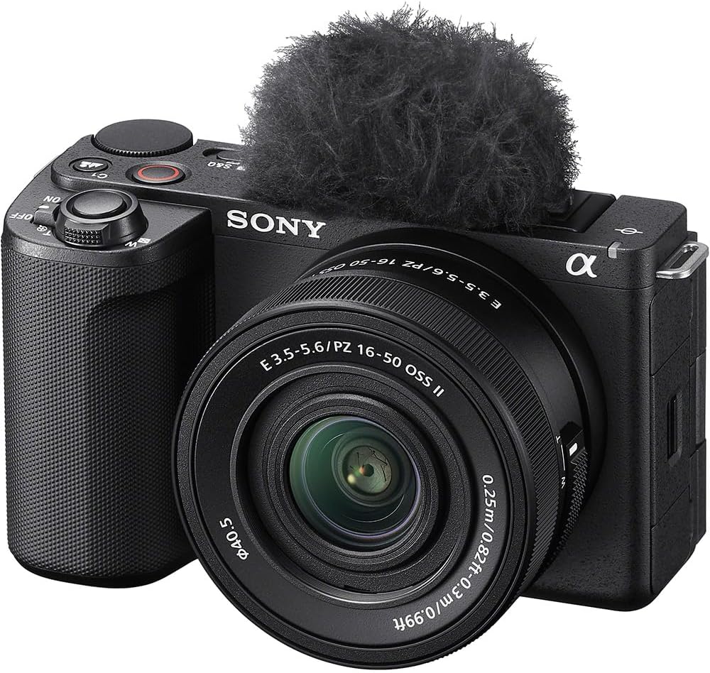 Sony Vlog Camera with Interchangeable Lens VLOGCAM APS-C Mirrorless SLR Camera ZV-E10M2 Power Zoom Lens Kit (Included Lens: SELP16502) with Windscreen Black ZV-E10M2K BQ + SanDisk Imageate Pro USB-C