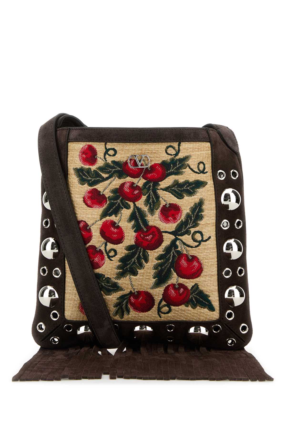 Valentino ヴァレンティーノガラヴァニ刺繍ラフィアとスエードの小さなネルケテクロスボディバッグ - Image 2