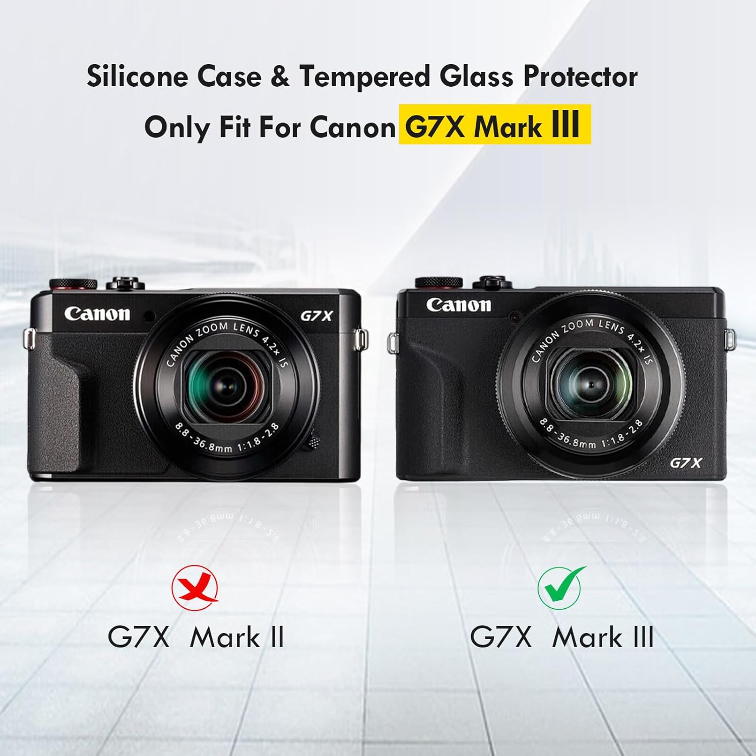 VOVMOEYA For Canon PowerShot G7 X Mark III Camera Case, 2 Tempered Glass Film Body Case For Canon G7X Mark III Compact Digital Camera Case G7X3 Camera Protective Cover with Removable Lens Cover PU