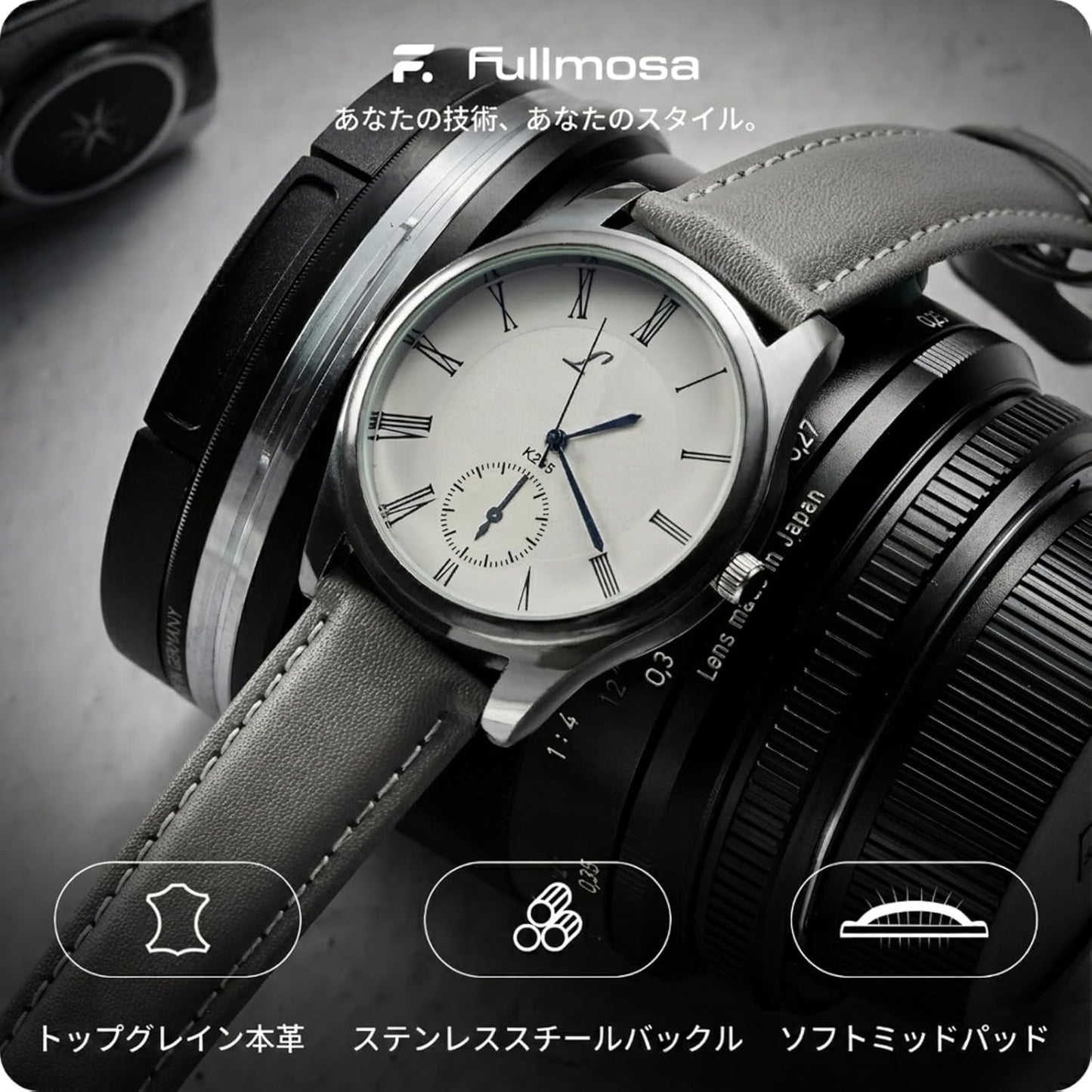 Fullmosa Genuine Leather 20mm Top Grain Leather Strap Watch Replacement Band Smart Watch Band for Men and Women (20mm, Gray)