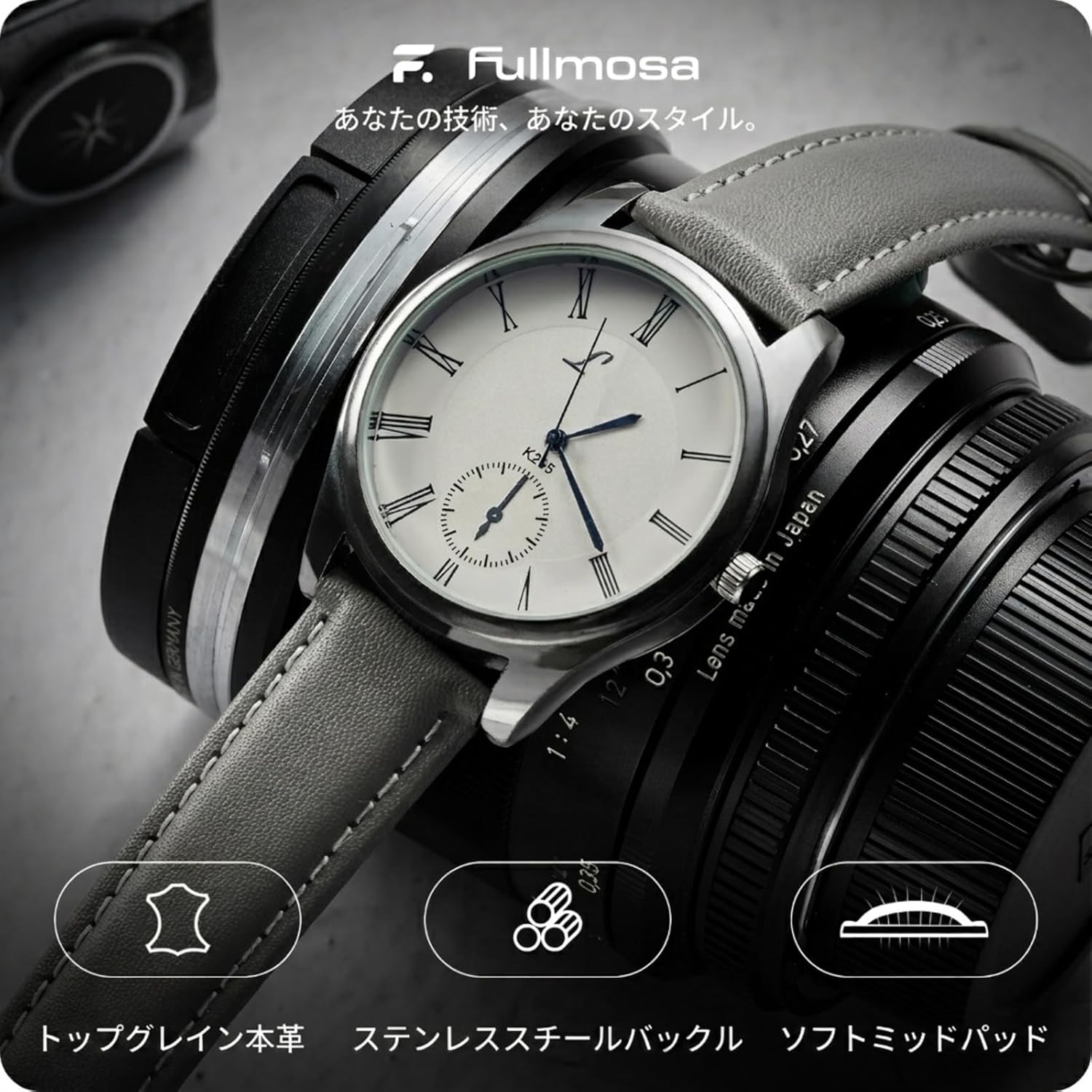 Fullmosa Genuine Leather 20mm Top Grain Leather Strap Watch Replacement Band Smart Watch Band for Men and Women (20mm, Gray)