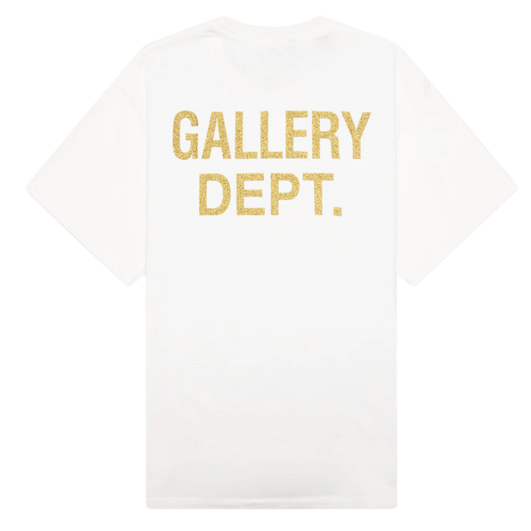 GALLERY DEPT. ANTIQUE WHITE SKELETON BEACH SURF GLITTER LOGO TEE