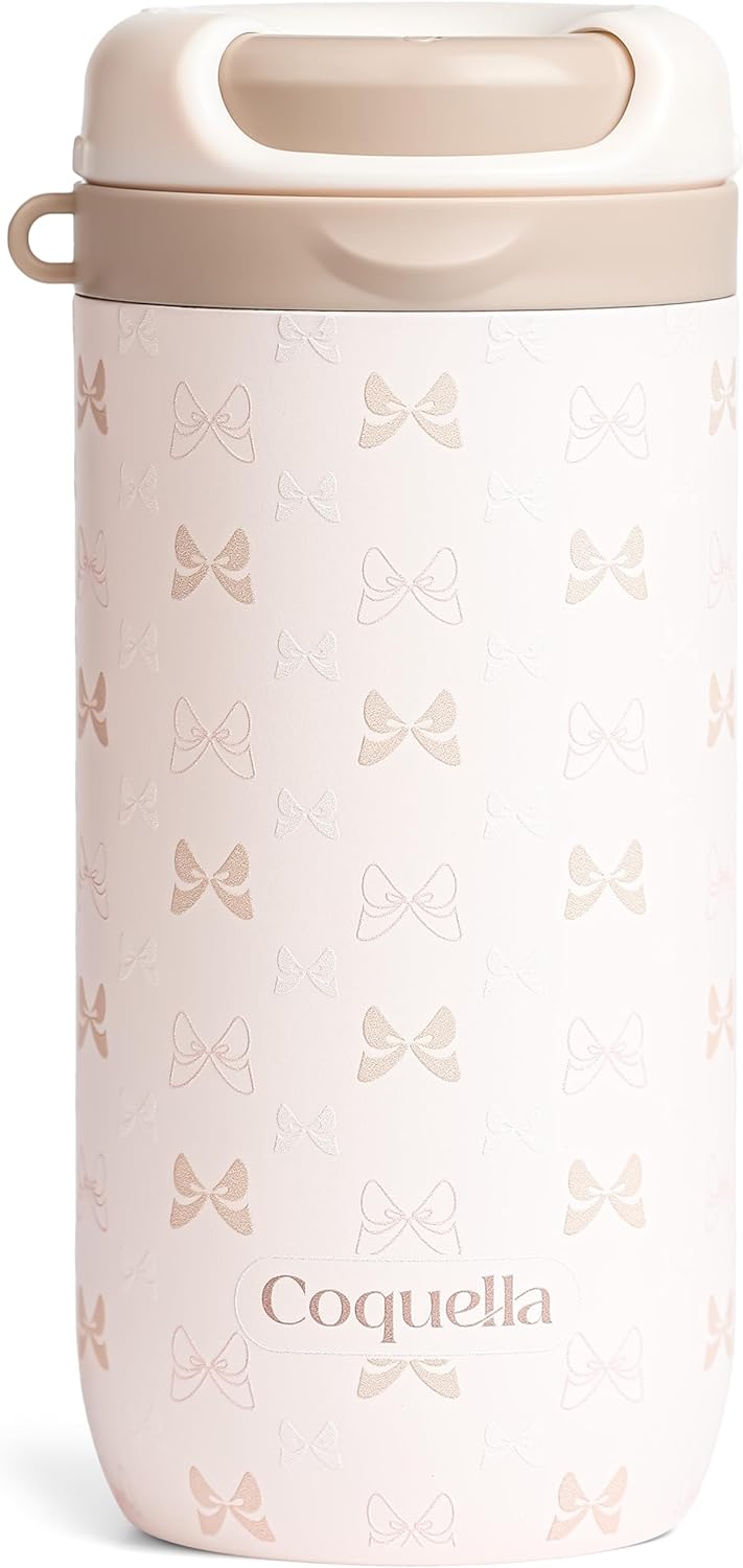 Vaso de café de acero inoxidable de 15 onzas con tapa abierta giratoria, taza de viaje aislada para café helado, infusión fría y bebidas calientes, a prueba de fugas, sin BPA, apto para portavasos, crema con lazo