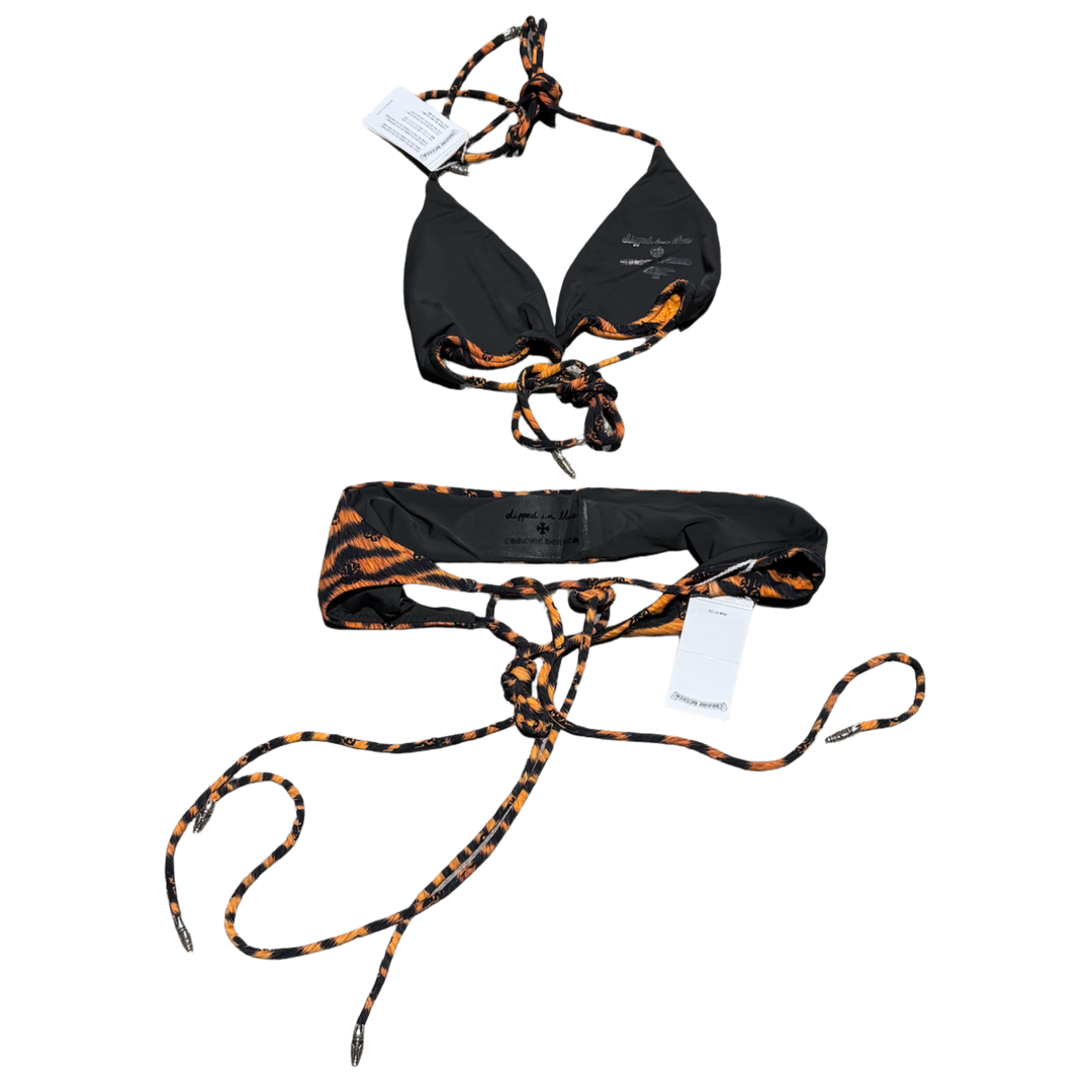CHROME HEARTS DIPPED IN BLUE 'ORANGE TIGER' BIKINI SET