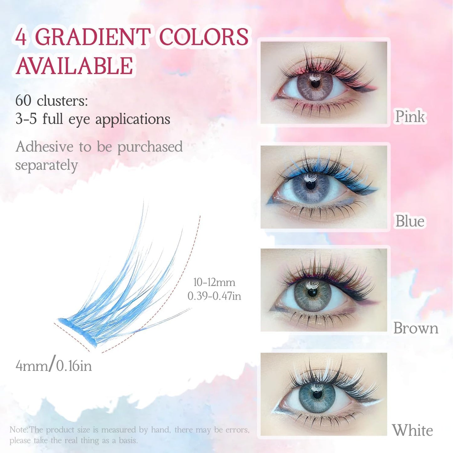 BOROLA Color Fan False Eyelashes, 60 Bundles Mixed Color, 0.4 - 0.5 inches (10 - 12 mm), Feather Style Single Bundle, 3D Fluffy Multilayer Structure, Cosplay Party Daily Makeup