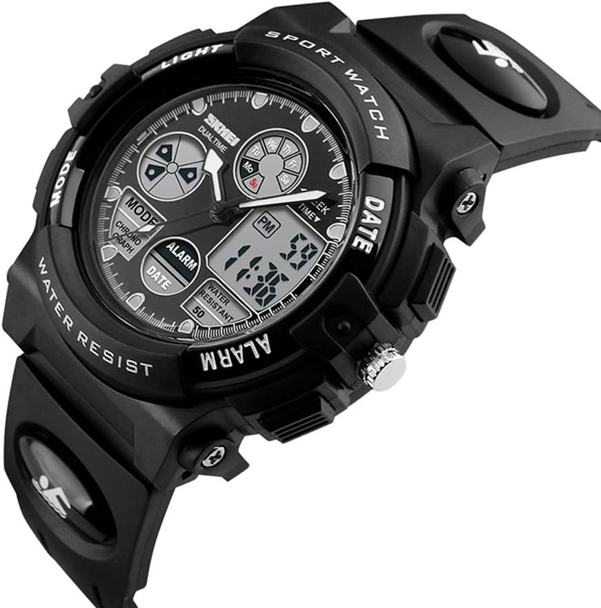 fngeen KidsスポーツウォッチLEDライトアナログデジタル防水アラームWatch for Boys ブラック
