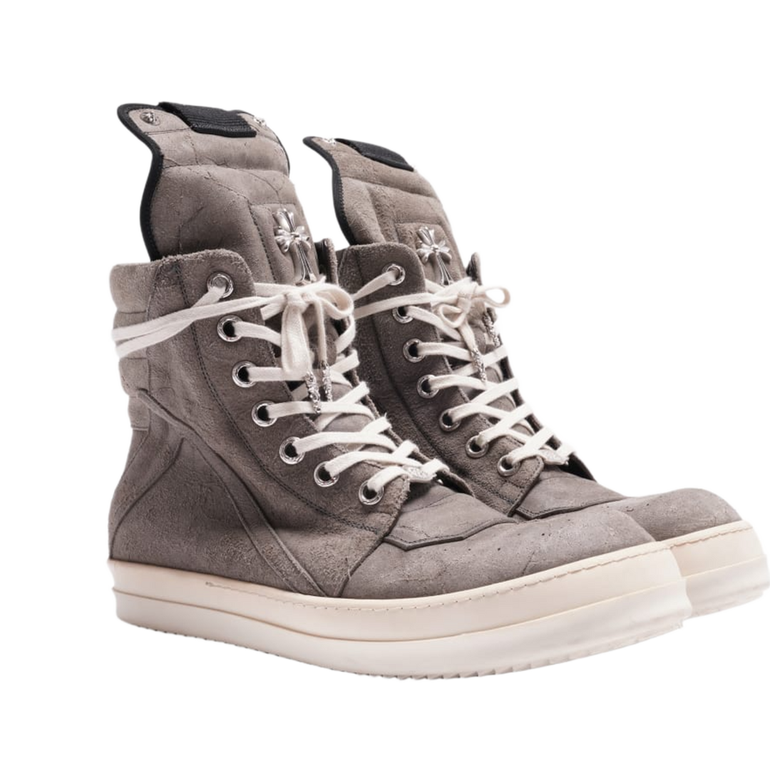 CHROME HEARTS X RICK OWENS 'GREY' SUEDE GEOBASKET SNEAKERS