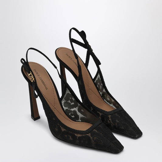 Dolce  Gabbana ラインストーン付きのドルチェ＆ガッバーナブラックレースのスリングバック - Image 2