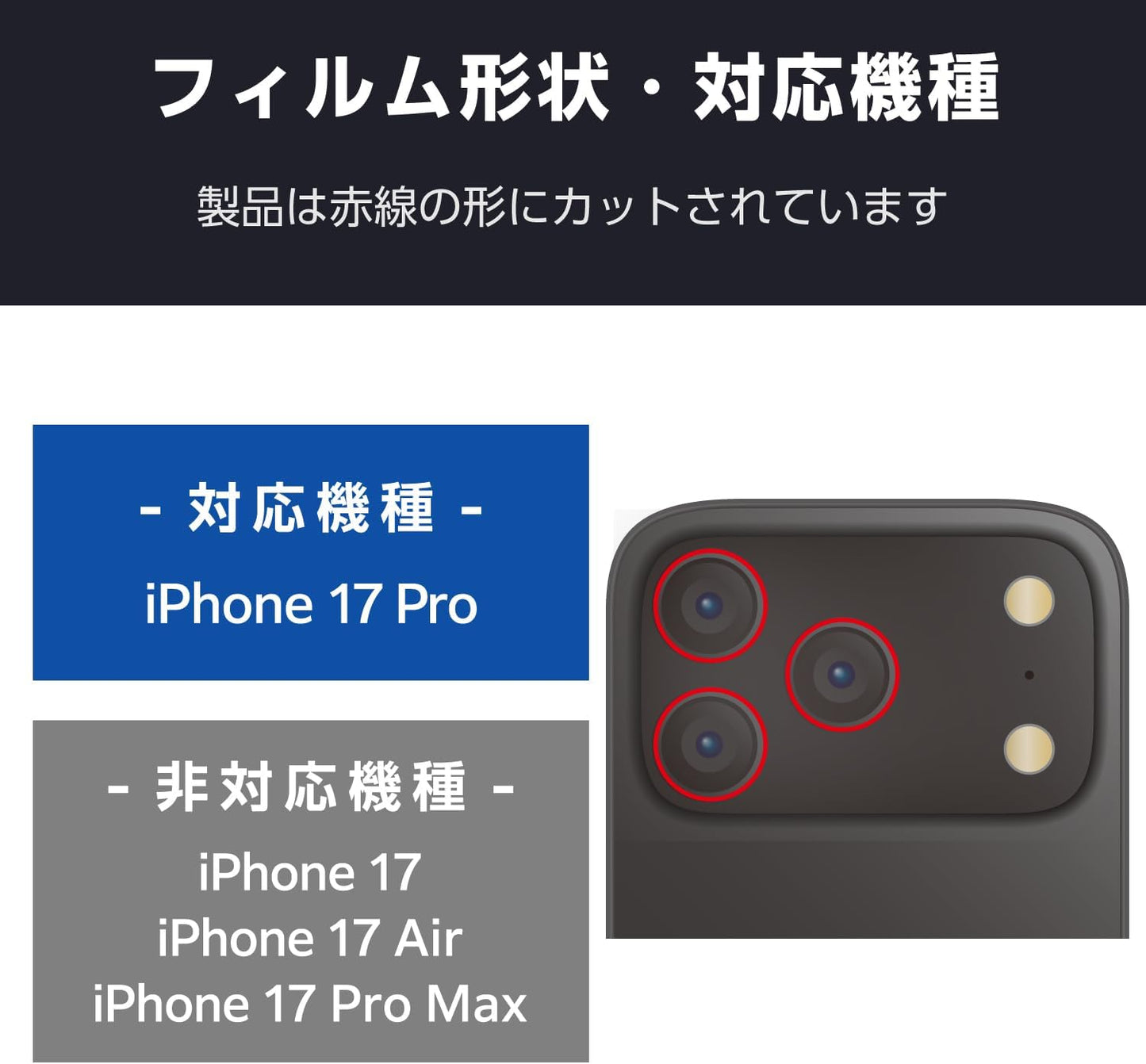 Elecom PM-A25CFLLGARBK iPhone 17 Pro Camera Film, Glossy, Tempered Glass, 10H Hardness, AR Coating, Fingerprint, Bubble Free, Shatterproof Design, Includes Installation Tools, Black