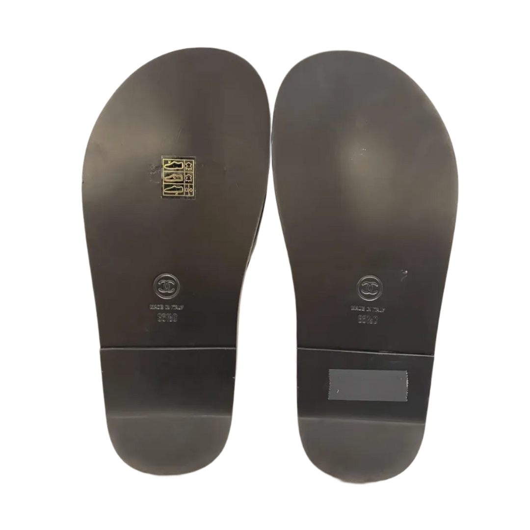CHANEL 22S 'CHA-NEL' RAINBOW LOGO LAMBSKIN MULES