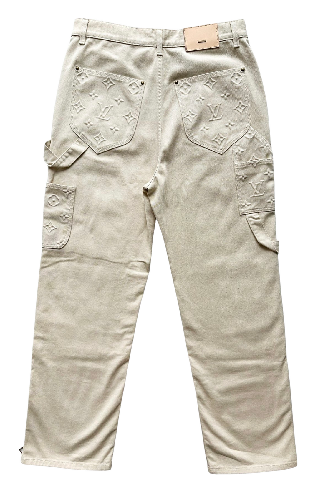 LOUIS VUITTON 'CREAM' MONOGRAM WORKWEAR DENIM CARPENTER PANTS
