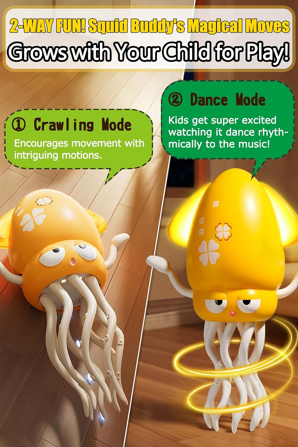 Baby Toy, Educational Toy, For Kids, Boys, Girls, 3 Year Old, 4 Year Old, 5 Year Old, Birthday Gift, Christmas Moving Toy, Squid, LED Light, Music, Crawling, Sensor Included, Obstacle Avoid, USB