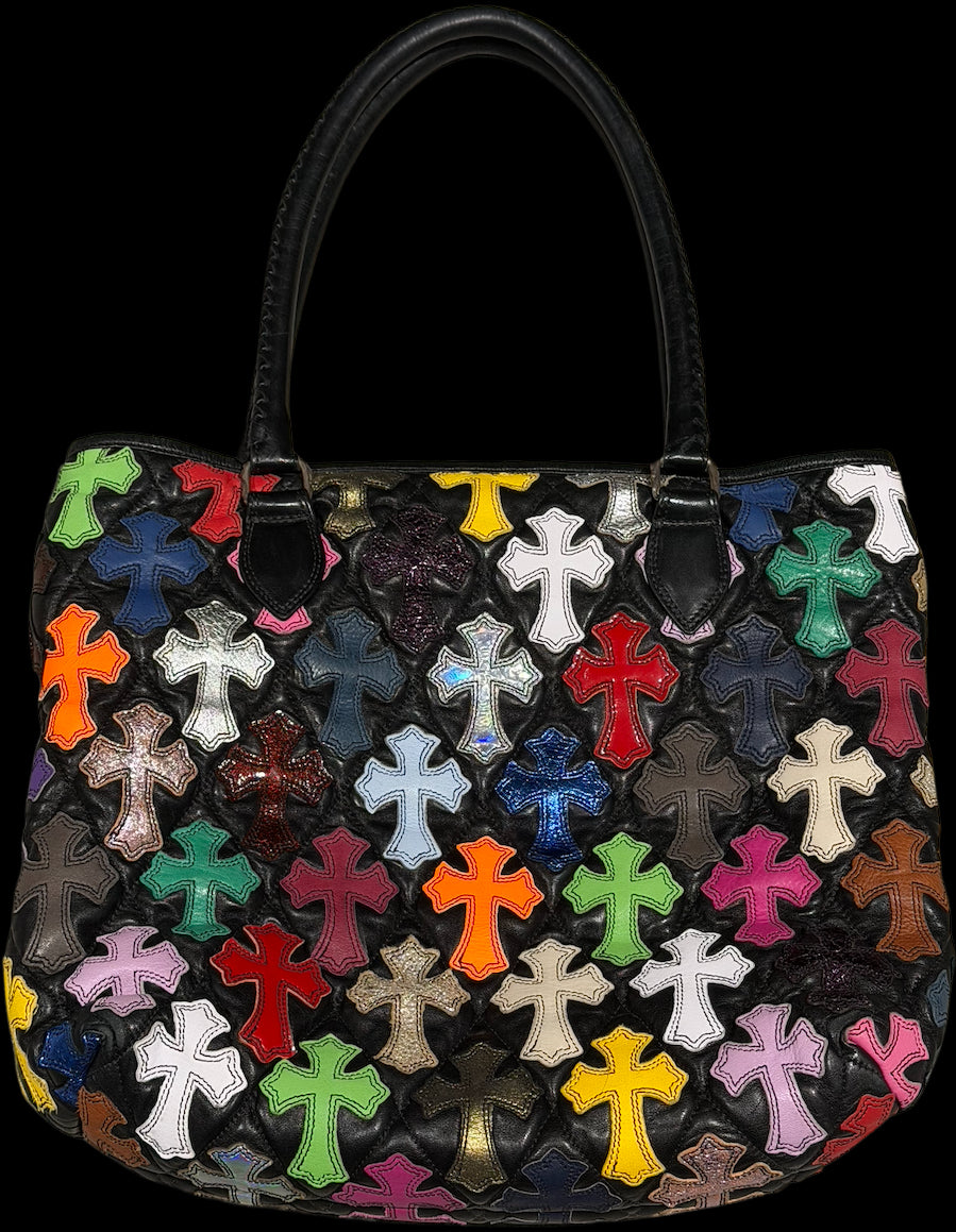CHROME HEARTS 'MULTICOLOR CEMETERY' QUILTED LEATHER TOTE BAG