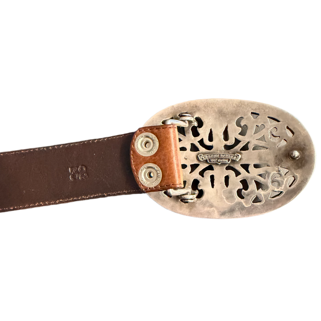CHROME HEARTS 'SILVER' OVAL CROSS JUMBO BROWN BELT