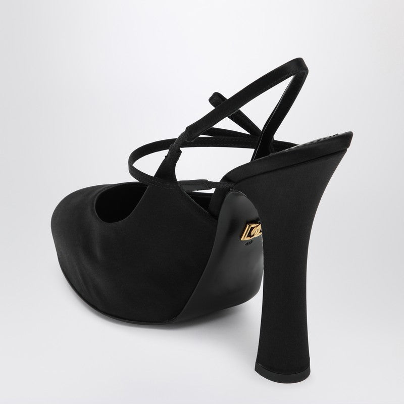 Dolce  Gabbana ドルチェ＆ガッバーナハイブラックサテンスリングバック - Image 2