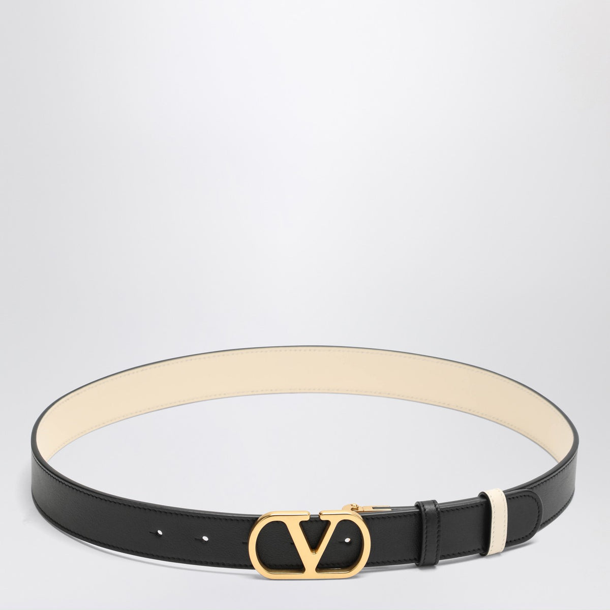 Valentino バレンティーノガラヴァニリバーシブルvロゴブラック/バターホワイトのシグネチャーベルト - Image 2