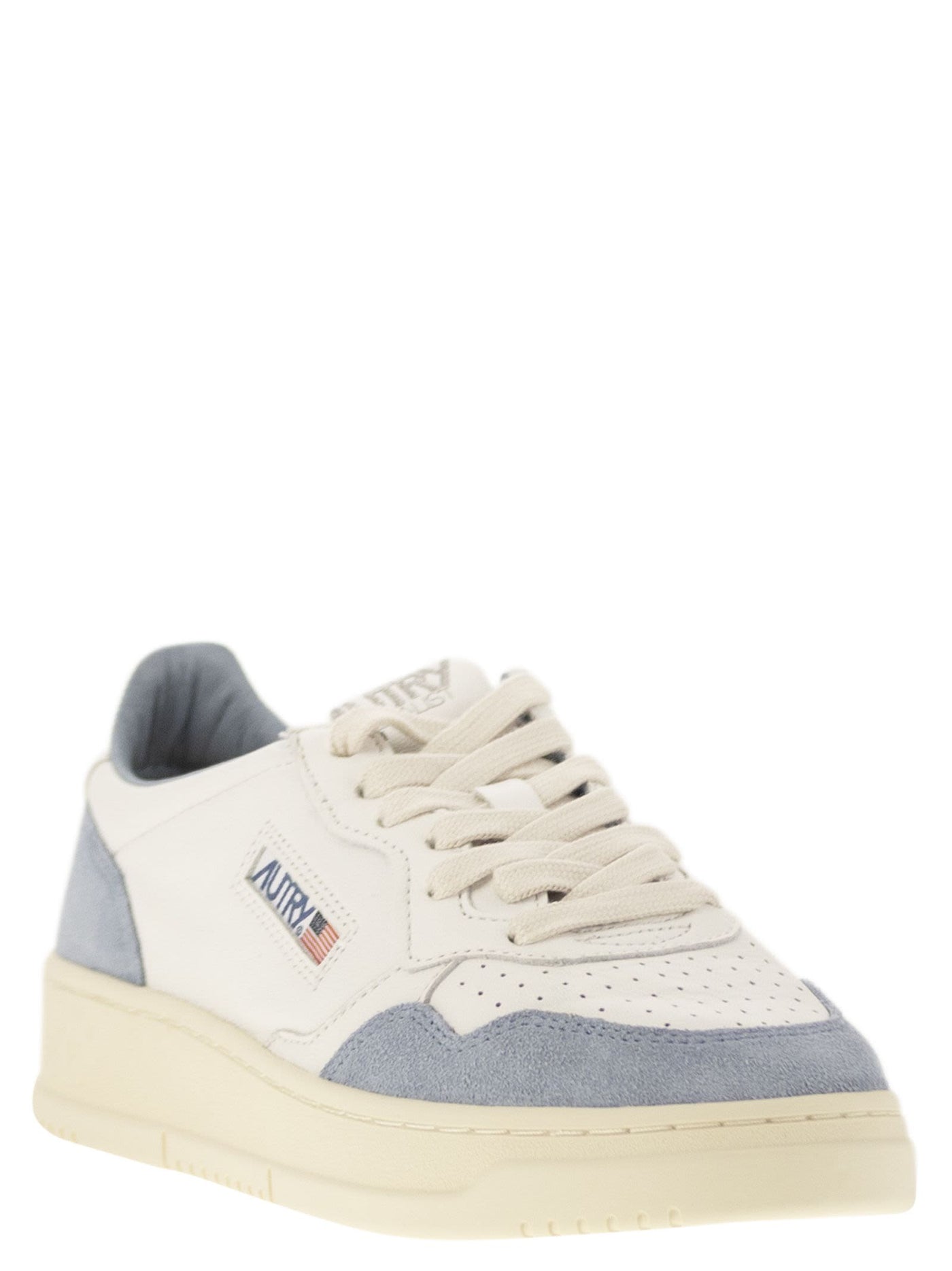 Autry Medalist Low White LeatherとSuede Sneakers In Powder - Image 2