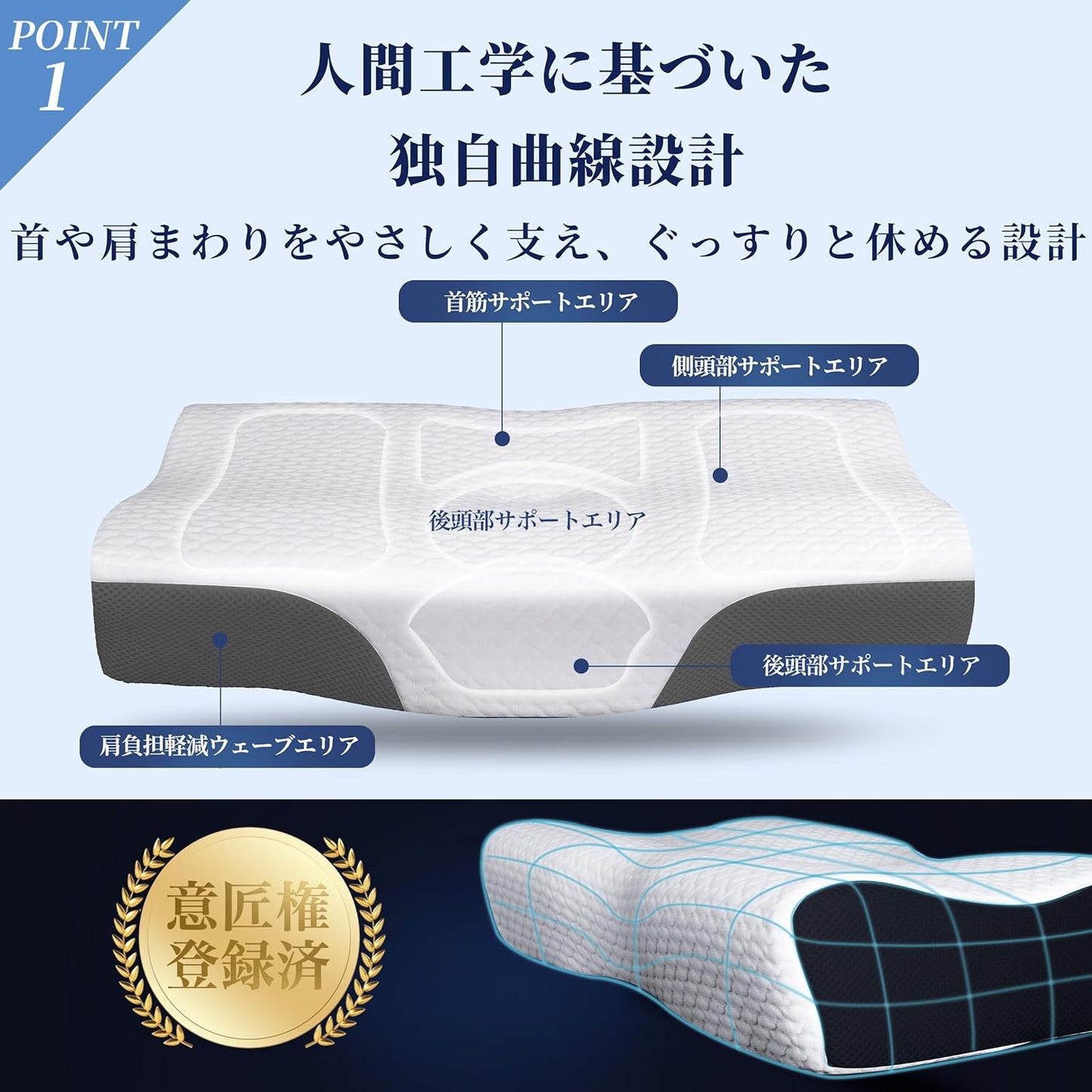 DreamCat's Pillow, Memory Foam Pillow, Made in Japan, Neck Painless, Adjustable Height, Backward, Horizontal, Concave Hollow Design, Stable Head, Straight Neck Pillow, Comfortable Sleep, Neck and