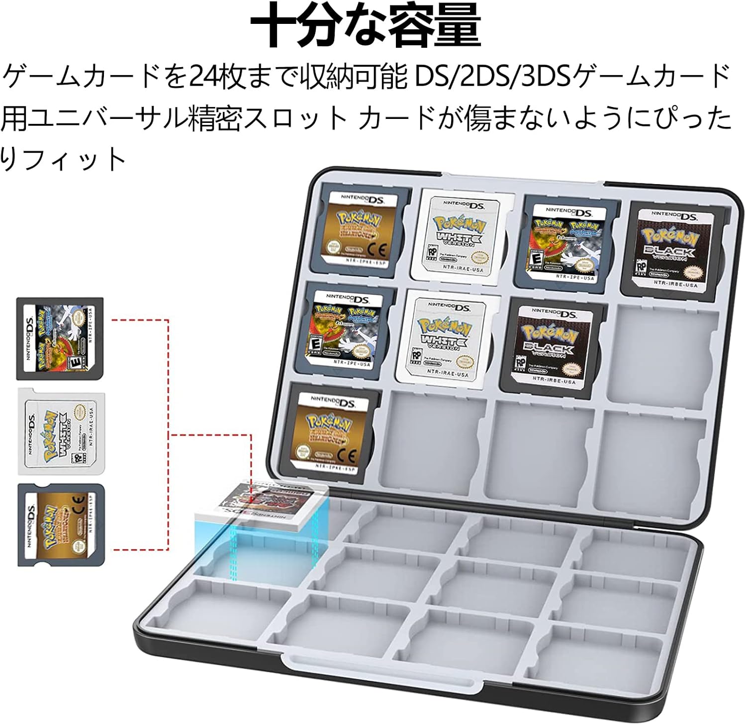PGRTYOF 3DS ケース DS ソフトケース 3DS カードケース 24枚収納 NS 3DS 3DSXL 2DS 2DSXL DS DSi対応 カード整理ケース 収納 ポーチ、ゲームケース 収納 3DSソフト収納ケース 3DS カセットケース『黒色』