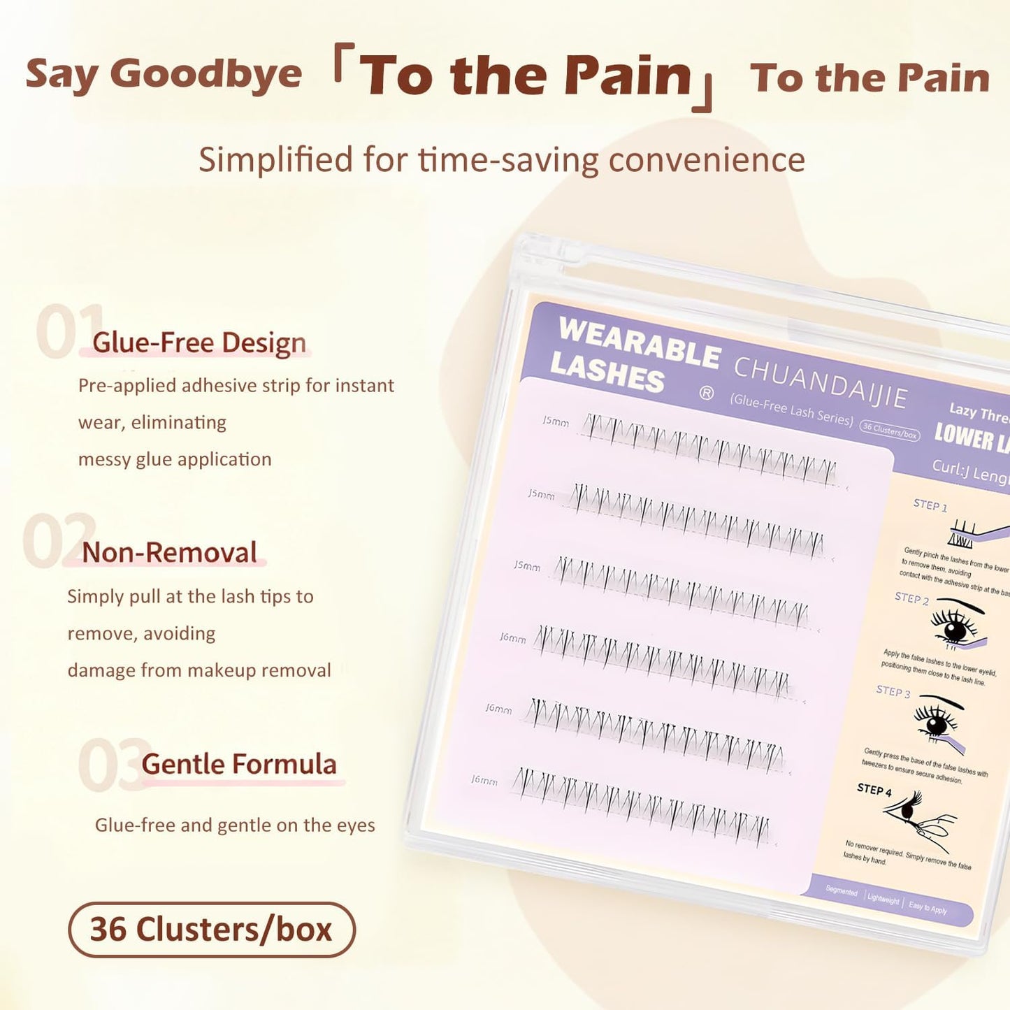 TORMEN 36 Eyelashes, Lower Eyelashes, No Glue, Natural Finish, Perfect for DIY (Fine Hair Type, 0.2 inch (5 mm), 0.2 inch (6 mm)