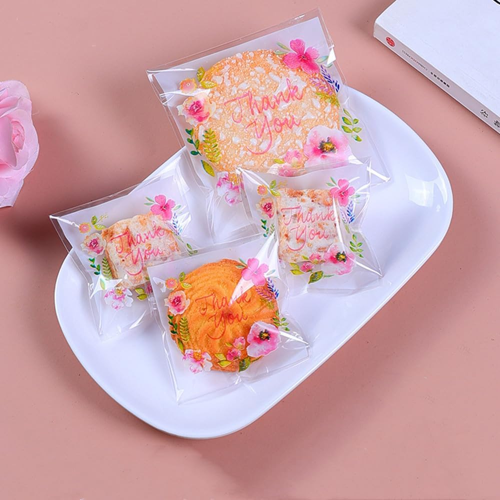 100 Pieces Five Colors Flower OPP Raisin Sand Bag, Sweets Pack, Sweets Pack, Bread Bag, OPP Bag for Bread, Side Seal, Wrapping Bag, Plastic Bag, Gift Bag, Mini OPP Bag, Cookies, Chocolate, Wrapping,