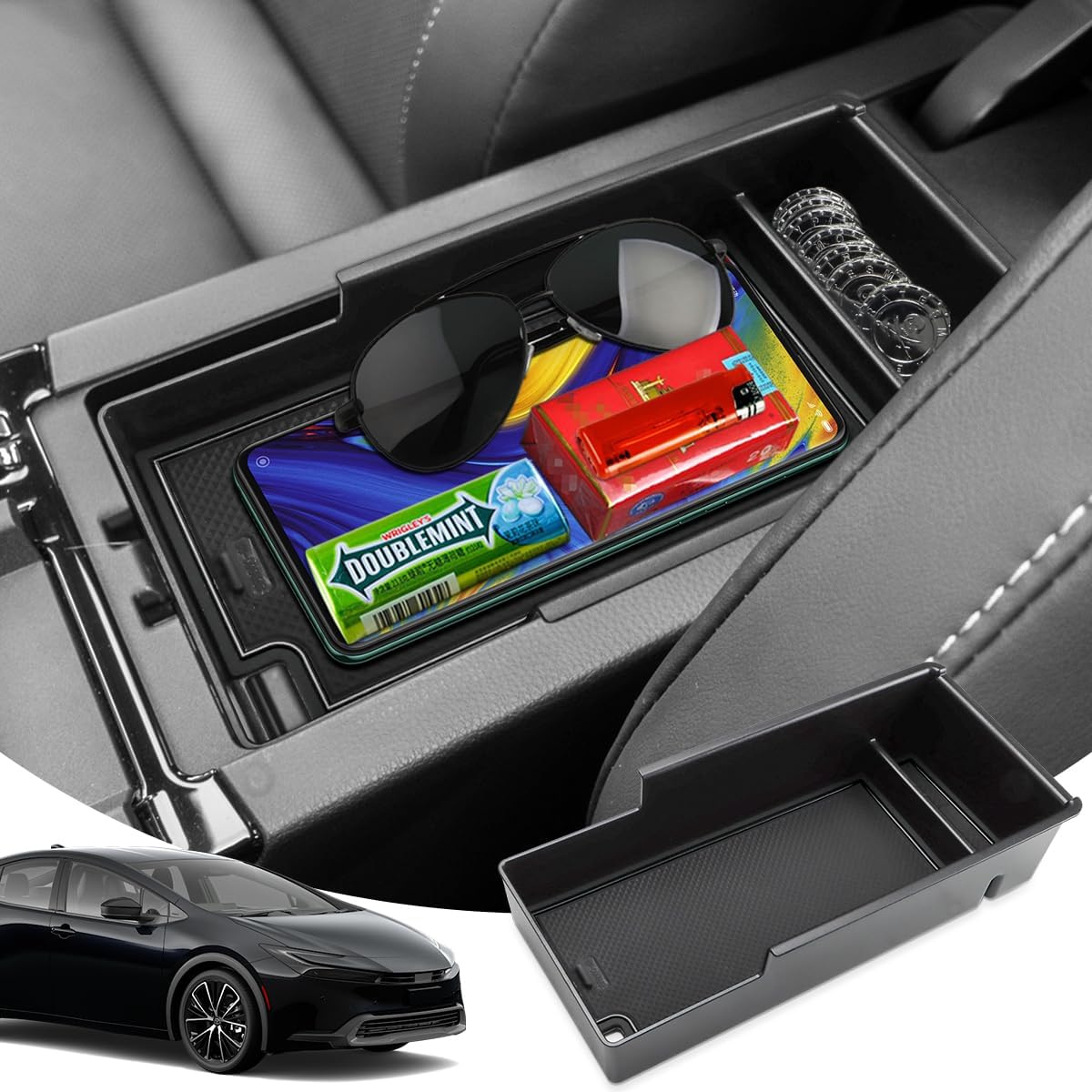 Auovo Toyota Prius 60 Series/65 Series Console Tray Center Console (MXWH60-AHXHB/MXWH65-AHXHB 2023.1~ Prius PHEV 3rd Generation 2023.3~) ABS Material Charging USB Function Interior Parts Red Black