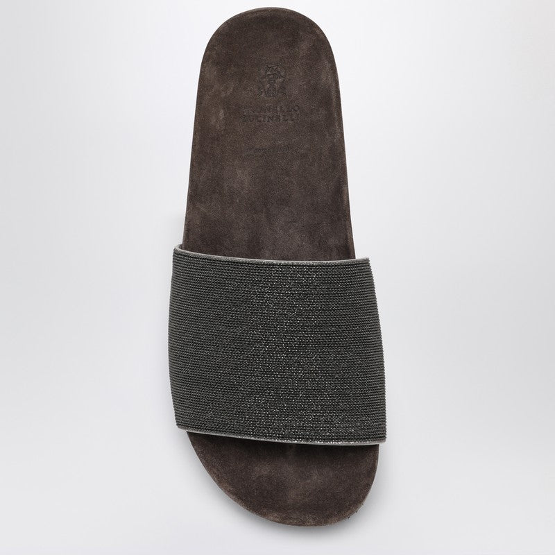 Brunello Cucinelli Precious Taupe Slides In Suede - Image 2