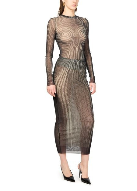 JEAN PAUL GAULTIER Spiral printed mesh long skirt - Image 2