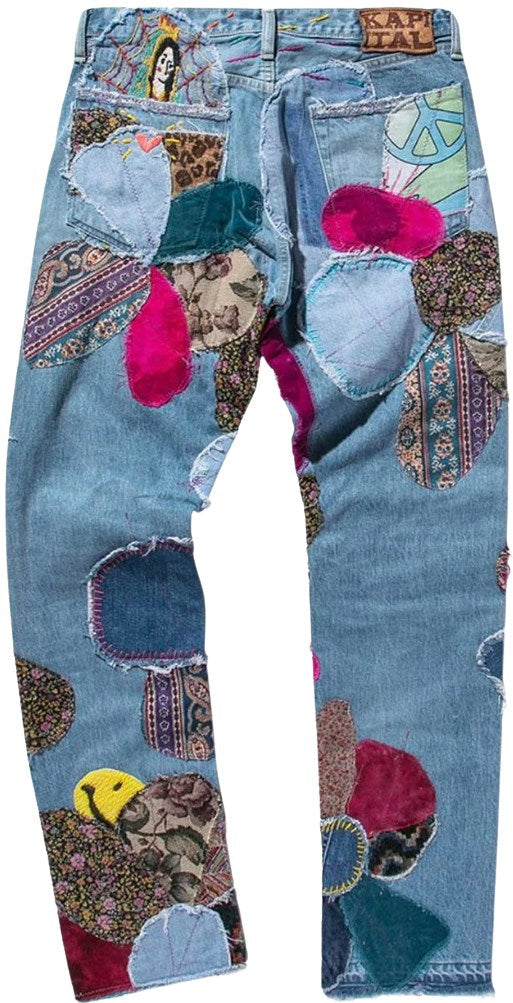 KAPITAL '14OZ CRAZY EL PASO 5P MONKEY CISCO' PATCH JEANS