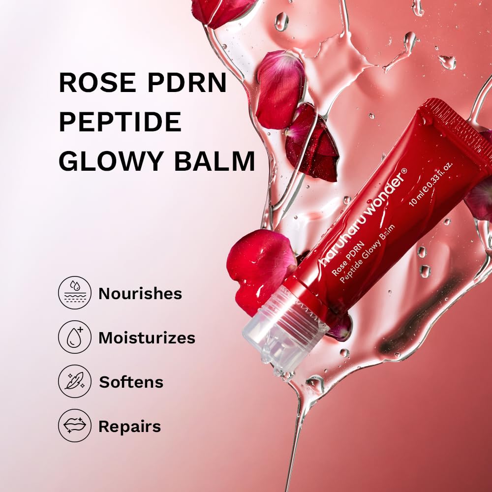 haruharu Wonder Rose PDRN Peptide Glowy Balm, humedad instantánea, repara los labios secos agrietados, humedad 24 horas, sin acabado ceroso, vegano, sin silicona, sin micro plástico, sin tinte, 0.33