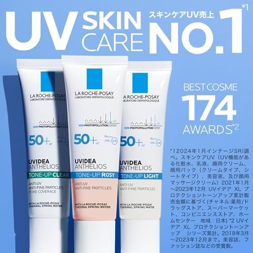La Roche-Posay UVIDEA XL Tone-Up Clear Sunscreen and UV Makeup Base, Men’s, SPF50+ PA++++, Non-Greasy, No Color, Pore/Shine Cover, Fragrance-Free, Sensitive/Combination/Oily Skin, 1.0 fl oz (30 ml)