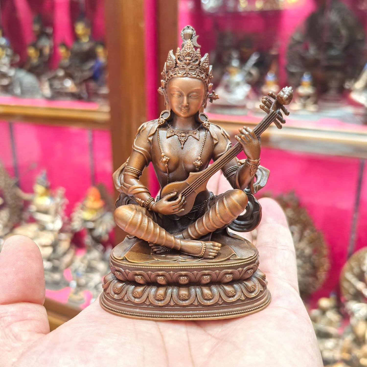 弁財天座像 真鍮銅像 七福神 インテリア置物 高さ 10cm 伝統工芸品 贈答用