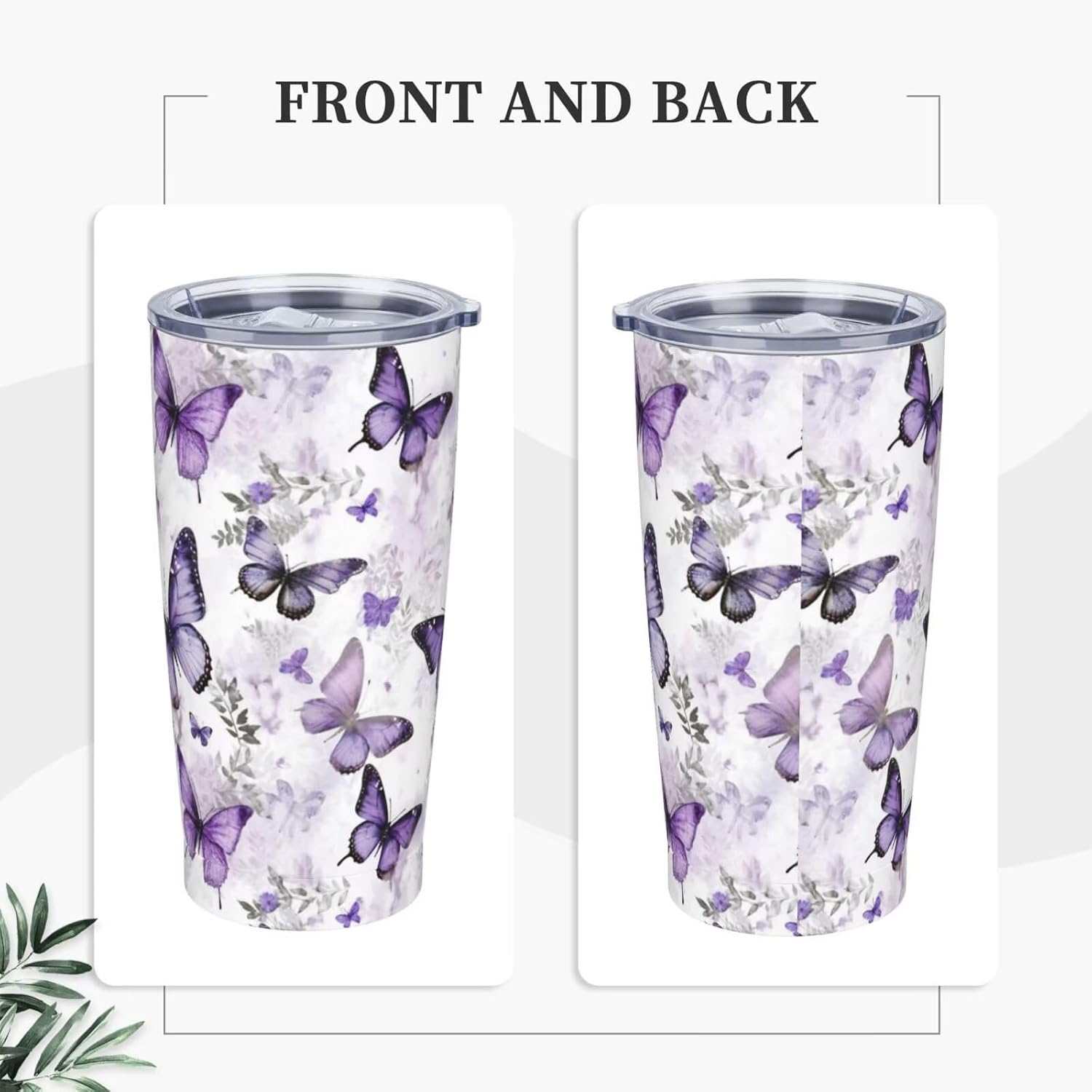 Vaso aislado de acero inoxidable de 20 onzas con tapa y pajilla, diseño vintage de mariposas florales, acuarela, taza de café, té, vino, botella de agua para mujeres y hombres
