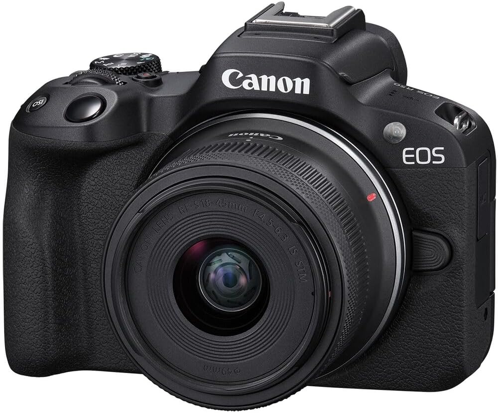 Canon Mirrorless Camera EOS R50 with 18-45mm Lens (Black) 64GB Extreme PRO UHS-I SDXC Memory Card + Canon 200ES EOS Shoulder Bag (3 Items)