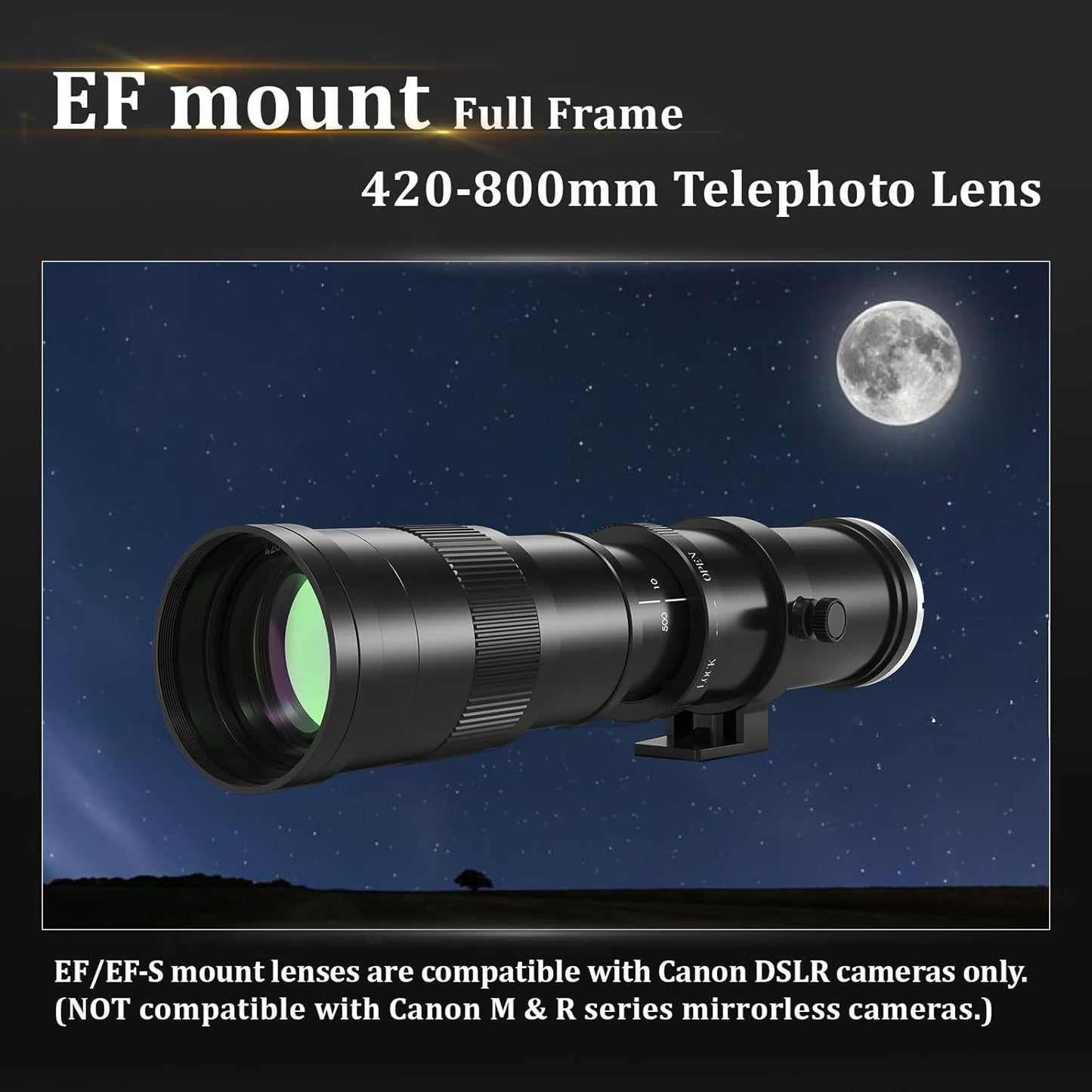 BENOISON Telephoto Lens - EF Lens for Canon DSLR 420-800mm Manual Focus MF Zoom Lens for Canon EOS Rebel SL3 SL2 SL1 T8i T7i T7 T6 4000D 1500D 90D 80D 77D 70D 60D 5D 1D DSLR Camera