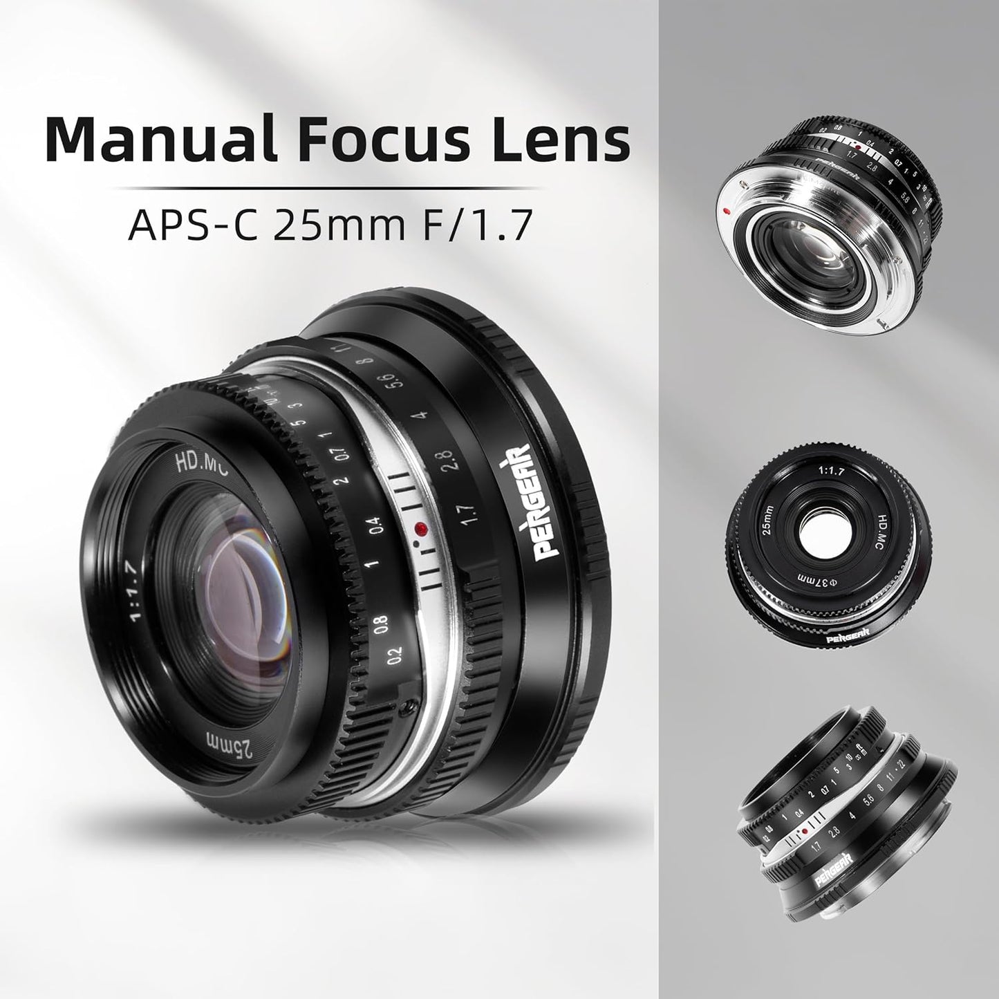 Pergear 25mm F1.7 Replacement Lens Large Caliber Manual APS-C Small Lightweight Camera Lens Perfect for Daily Shooting Portrait Street Photography Landscape Photography (Black, Canon RF Mount)