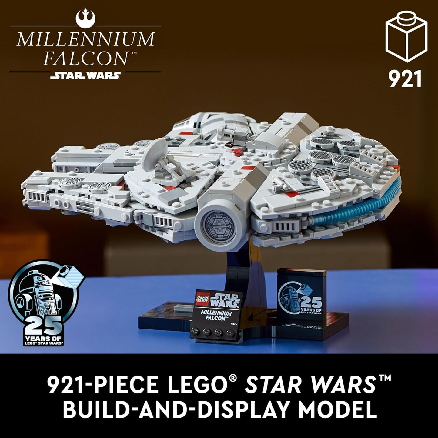 LEGO Star Wars Millennium Falcon 25 aniversario coleccionable – Juego de construcción de bricolaje para adultos, hombres y mujeres, a partir de 18 años – Un modelo de New Hope con soporte de exhibición – Regalo de Star Wars – 75375