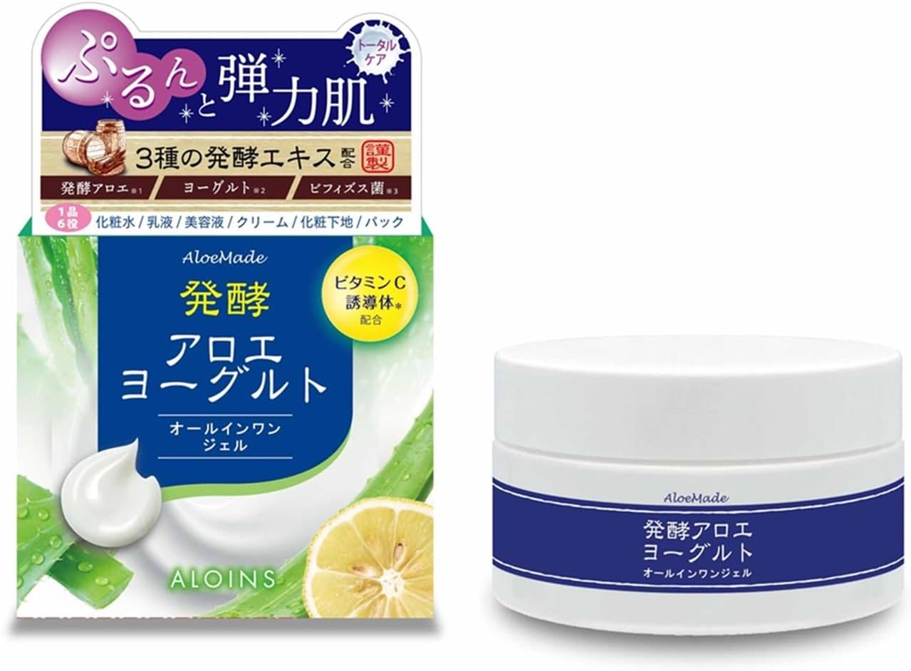 Aloe Made Fermented Gel AY 3.5 oz (100 g), All-in-One (Niacinamide, Vitamin C Derivative, Ceramide, Next Generation Retinol), Aloe Yogurt Scent