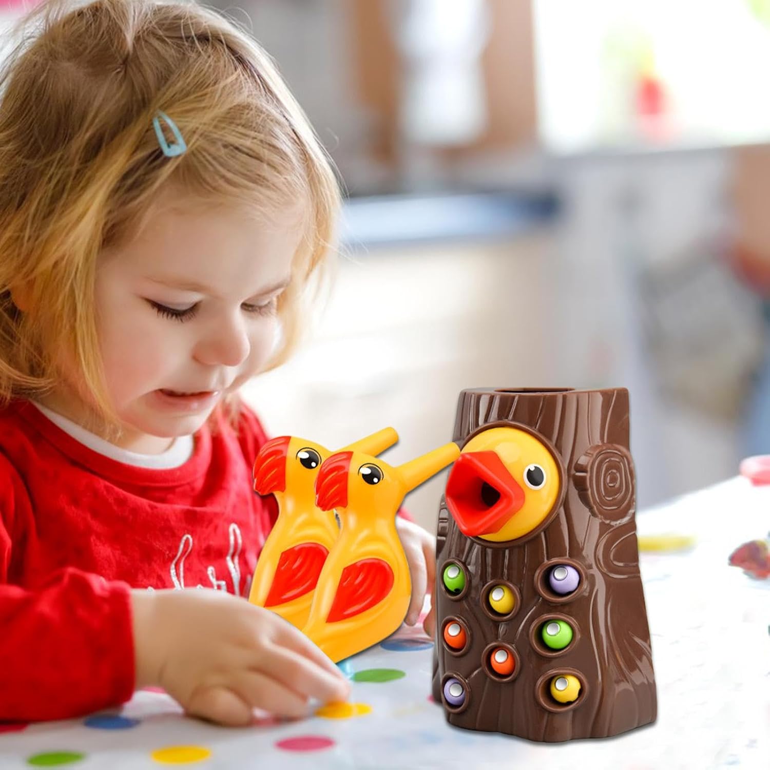 Magnetic Bird Feeder Toy, Bird Feeding Toy | Magnetic Worm Catch Game with Tree Stump, Interactive Early Learning Toy, Fine Motor Skills Educational Toys for Kids and Toddlers