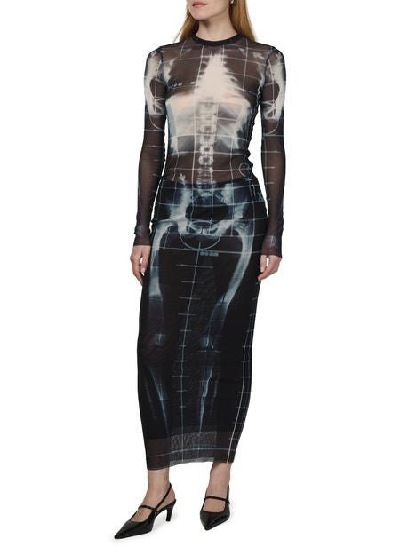JEAN PAUL GAULTIER Squeletor プリント入り メッシュ製 ロングスカート - Image 2